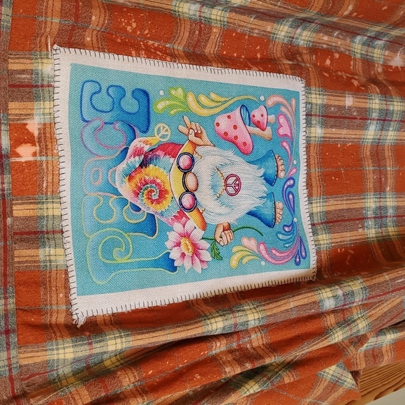 Bleached Distressed Plaid Flannel Hippie Troll "Peace" Mushrooms Sz XXL Shirt - Picture 7 of 12